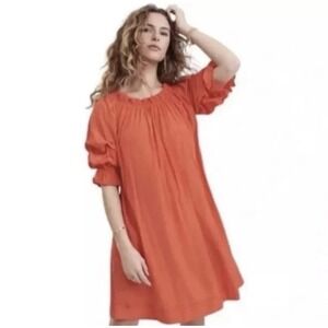 MERSEA Tulum Ruffle Dress Sunset Orange Off Shoulder Women Sz Small No Belt